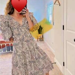 Leopard Print Puff Sleeve Dress